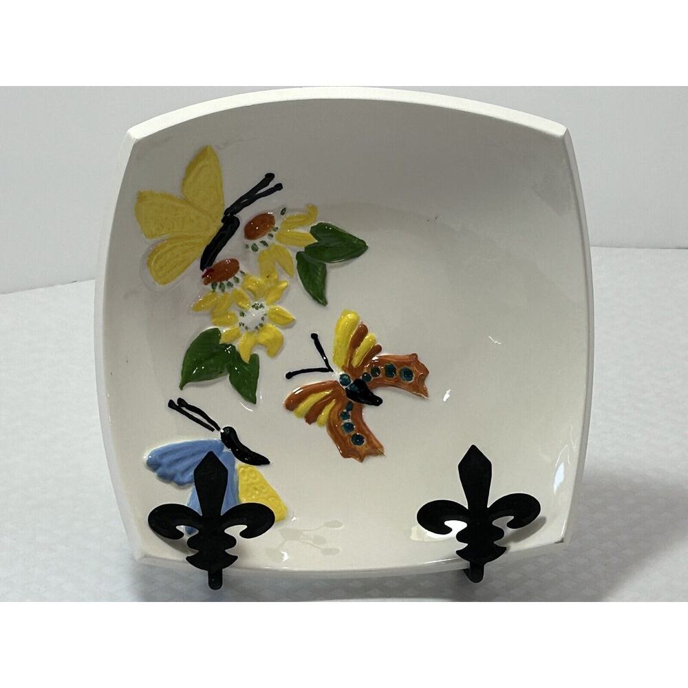 Butterfly Square Curvy Dish Butterflies Flower 1950s Mid-Century Modern MCM